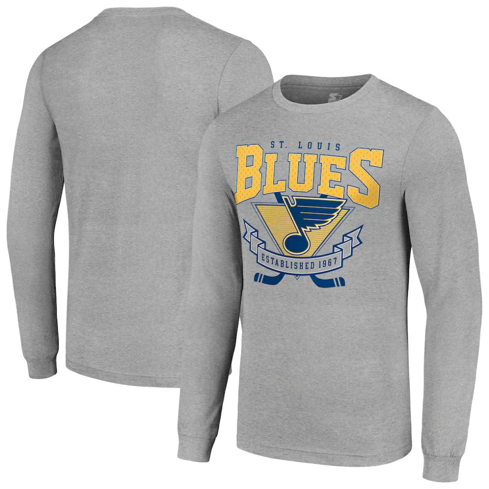 St. Louis Blues Starter '80s Inspired Team Logo Long Sleeve T-Shirt - Heather Gray T-shirts