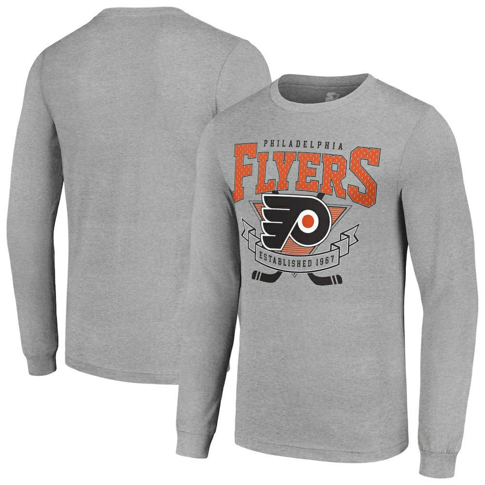 Philadelphia Flyers Starter '80s Inspired Team Logo Long Sleeve T-Shirt - Heather Gray T-shirts