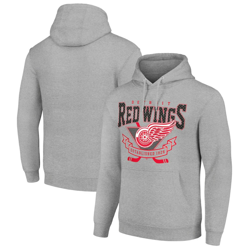 Detroit Red Wings Starter Team Logo Graphic Fleece Tri-Blend Pullover Hoodie - Heather Gray Hoodies