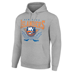 New York Islanders Starter Team Logo Graphic Fleece Tri-Blend Pullover Hoodie - Heather Gray Hoodies