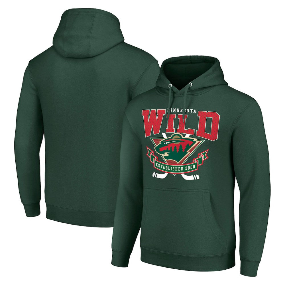 Minnesota Wild Starter Team Logo Graphic Fleece Tri-Blend Pullover Hoodie - Olive Hoodies