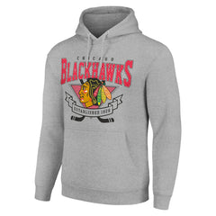 Chicago Blackhawks Starter Team Logo Graphic Fleece Tri-Blend Pullover Hoodie - Heather Gray Hoodies
