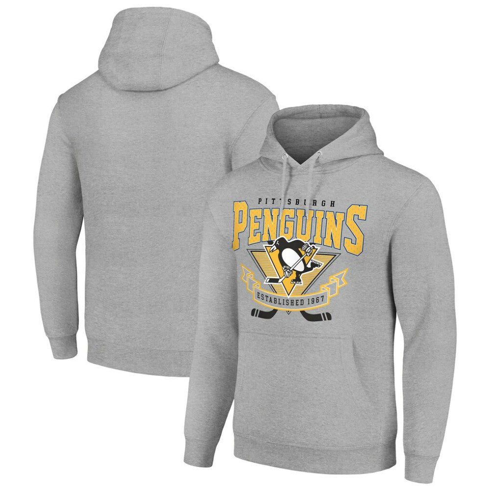 Pittsburgh Penguins Starter Team Logo Graphic Fleece Tri-Blend Pullover Hoodie - Heather Gray Hoodies