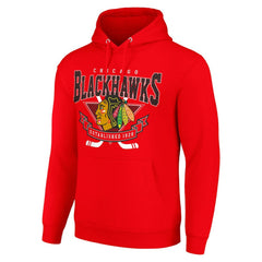 Chicago Blackhawks Starter Team Logo Graphic Fleece Tri-Blend Pullover Hoodie - Red Hoodies
