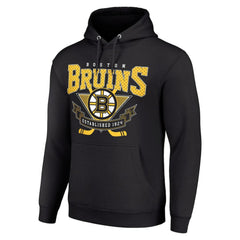 Boston Bruins Starter Team Logo Graphic Fleece Tri-Blend Pullover Hoodie - Black Hoodies