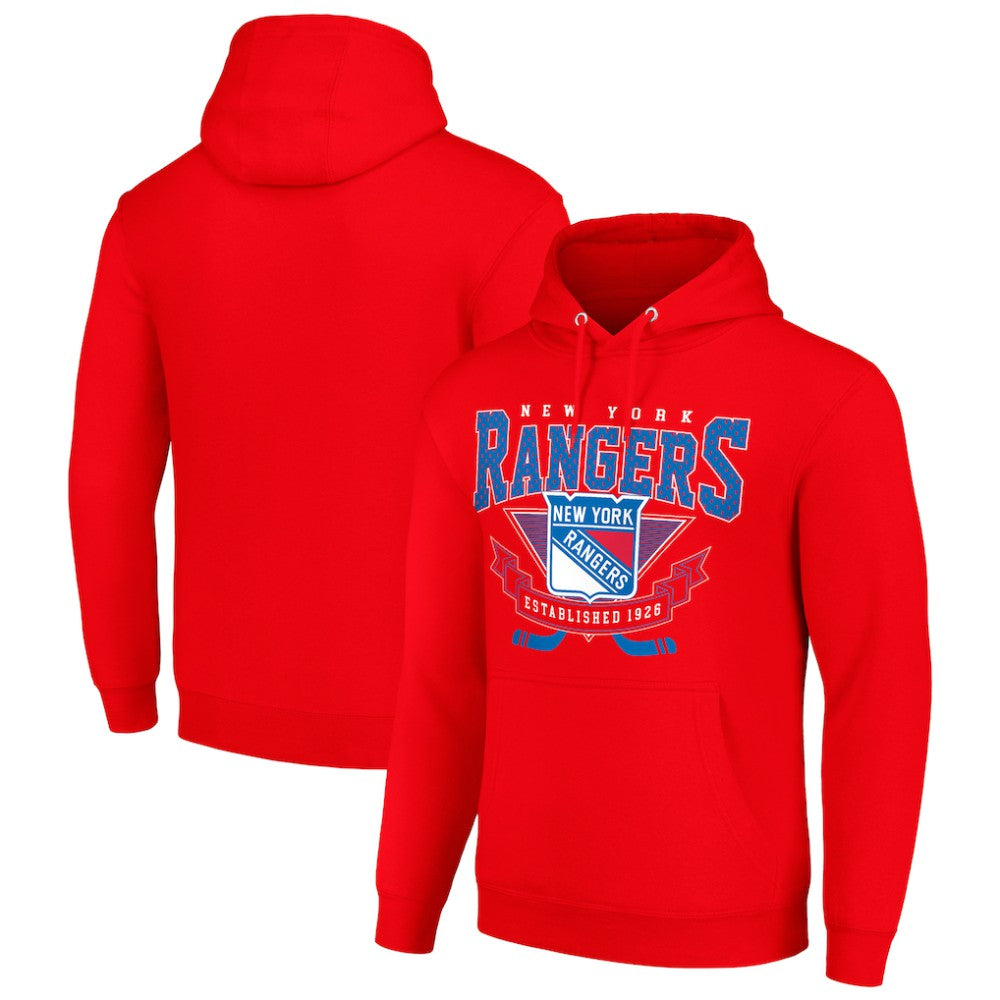 New York Rangers Starter Team Logo Graphic Fleece Tri-Blend Pullover Hoodie - Red Hoodies