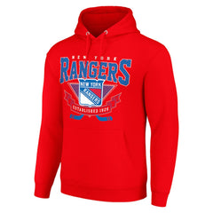 New York Rangers Starter Team Logo Graphic Fleece Tri-Blend Pullover Hoodie - Red Hoodies