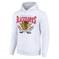 Chicago Blackhawks Starter Team Logo Graphic Fleece Tri-Blend Pullover Hoodie - White Hoodies
