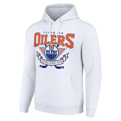 Edmonton Oilers Starter Team Logo Graphic Fleece Tri-Blend Pullover Hoodie - White Hoodies
