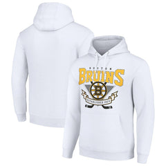 Boston Bruins Starter Team Logo Graphic Fleece Tri-Blend Pullover Hoodie - White Hoodies