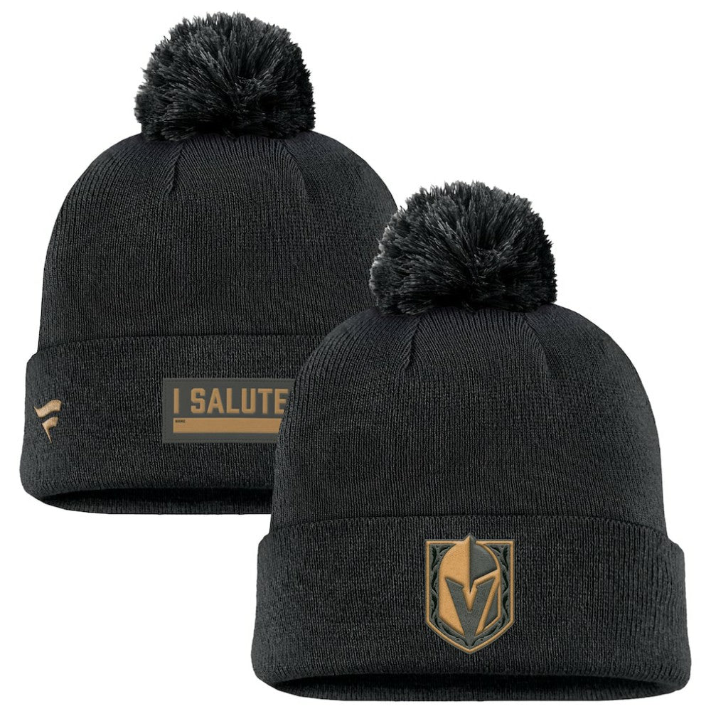 Vegas Golden Knights Fanatics Military Appreciation Cuffed Knit Hat with Pom - Black Hats