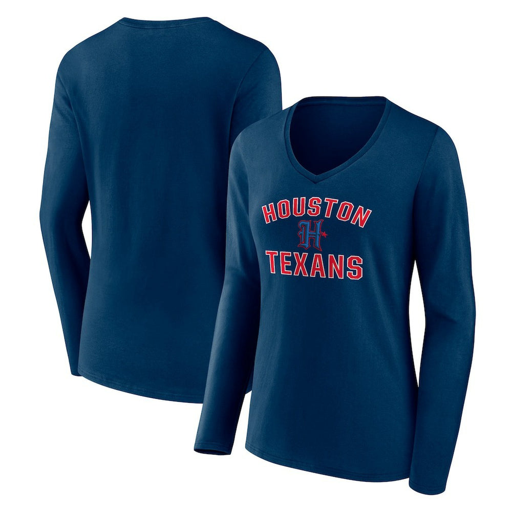 Houston Texans Women's Secondary Logo Victory Arch Long Sleeve V-Neck T-Shirt - Navy outlet