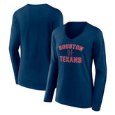 Houston Texans Women's Secondary Logo Victory Arch Long Sleeve V-Neck T-Shirt - Navy outlet