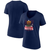 Atlanta Braves Women's Blooper Burger V-Neck T-Shirt Navy