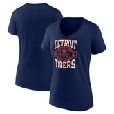 Detroit Tigers Women's Motor City Baseball V-Neck T-Shirt Navy