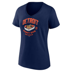 Detroit Tigers Women's Coney Dog Egg Rolls V-Neck T-Shirt Navy