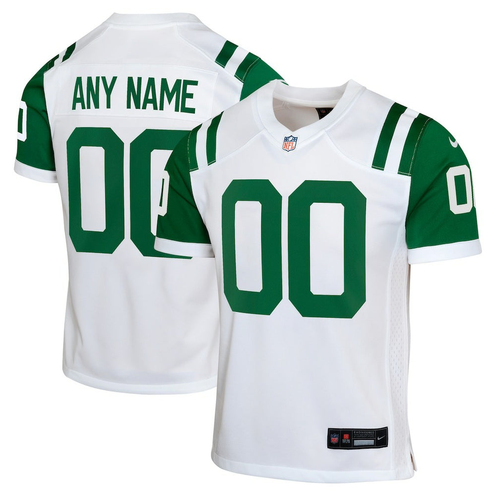 New York Jets Youth Classic Alternate Custom Replica Jersey - White for sale