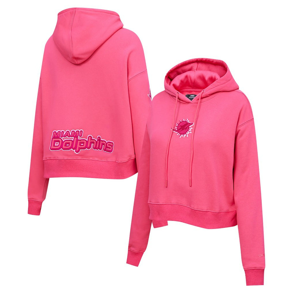 Miami Dolphins Pro Standard Women's Triple Pink Cropped Fleece Pullover Hoodie - Pink on sale