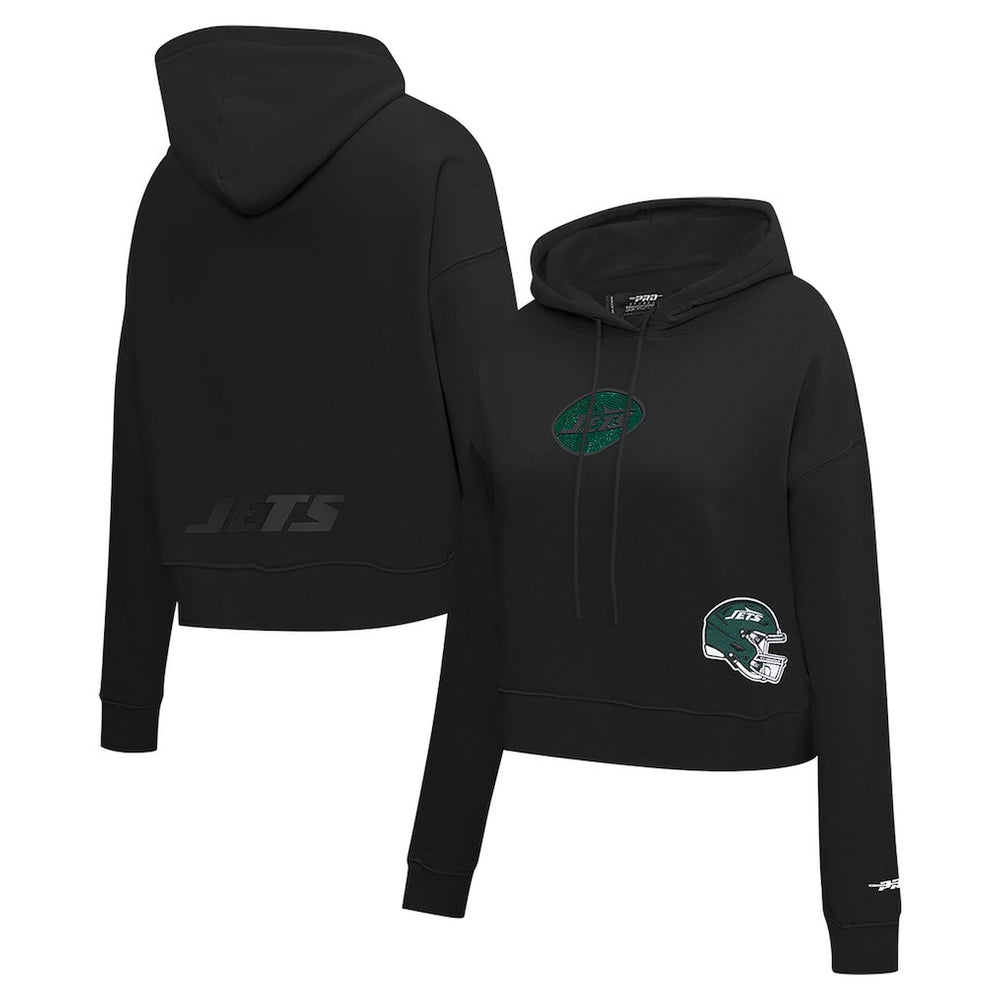 New York Jets Pro Standard Women's Jeweled Cropped Pullover Hoodie - Black outlet