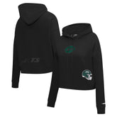 New York Jets Pro Standard Women's Jeweled Cropped Pullover Hoodie - Black outlet