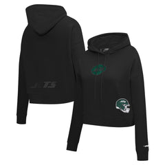 New York Jets Pro Standard Women's Jeweled Cropped Pullover Hoodie - Black outlet