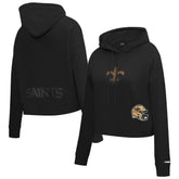 New Orleans Saints Pro Standard Women's Jeweled Cropped Pullover Hoodie - Black cheap