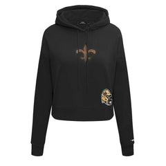 New Orleans Saints Pro Standard Women's Jeweled Cropped Pullover Hoodie - Black cheap