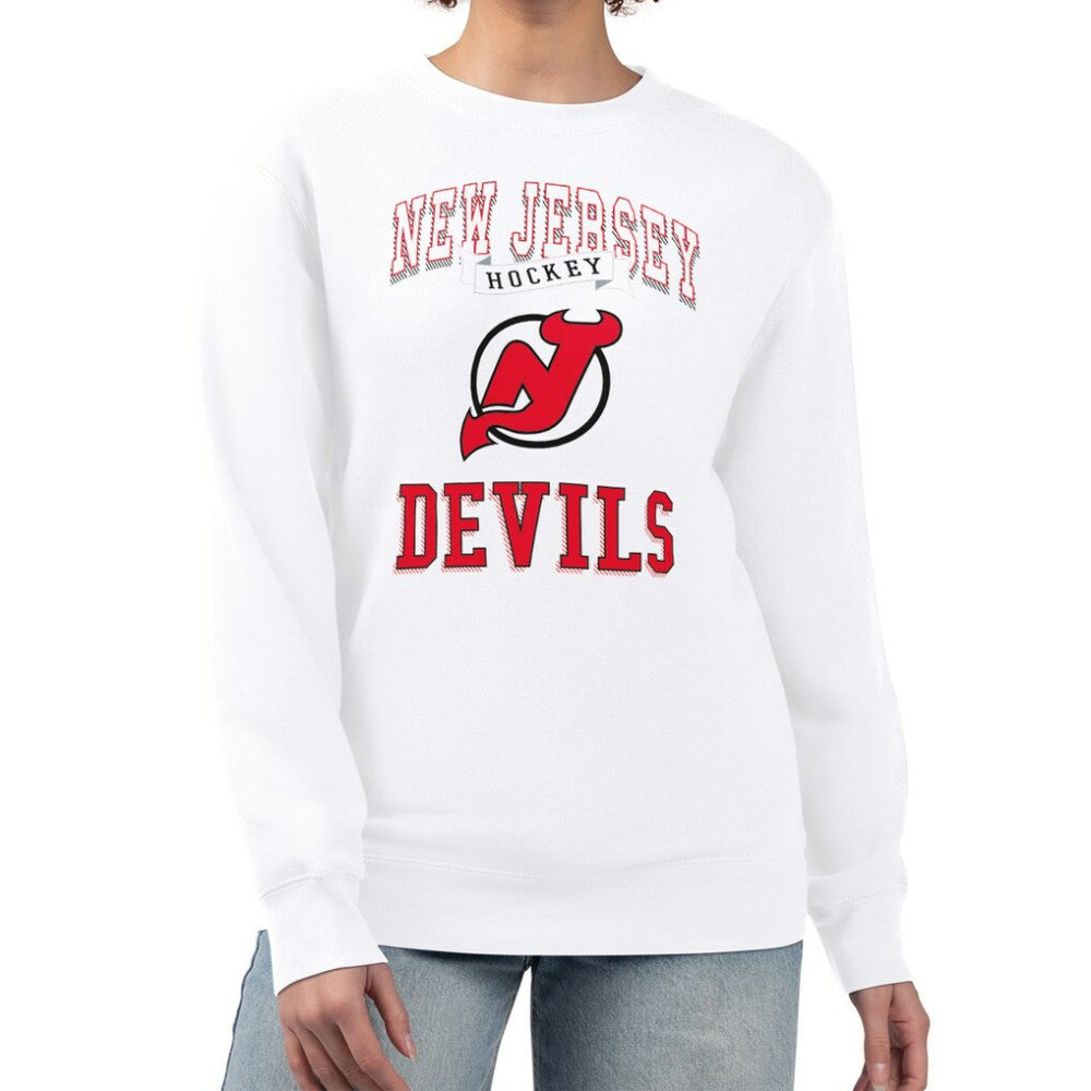 New Jersey Devils G-III 4Her by Carl Banks Women's Team Logo Tri-Blend Fleece Pullover Sweatshirt - White Sweatshirts