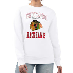Chicago Blackhawks G-III 4Her by Carl Banks Women's Team Logo Tri-Blend Fleece Pullover Sweatshirt - White Sweatshirts