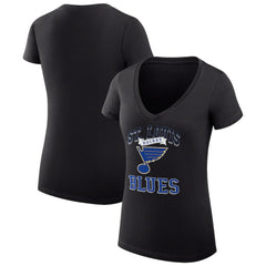 St. Louis Blues G-III 4Her by Carl Banks Women's Super-Slim Fit Lightweight Team Logo Graphic V-Neck T-Shirt - Black T-shirts