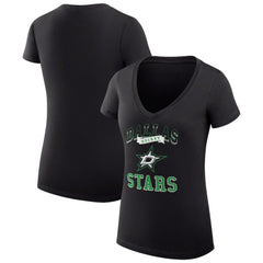 Dallas Stars G-III 4Her by Carl Banks Women's Super-Slim Fit Lightweight Team Logo Graphic V-Neck T-Shirt - Black T-shirts