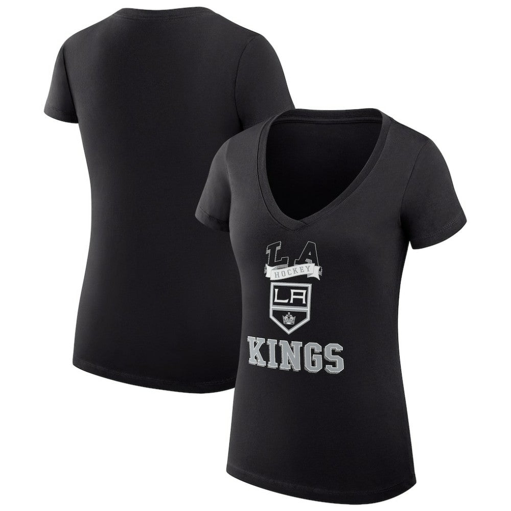 Los Angeles Kings G-III 4Her by Carl Banks Women's Super-Slim Fit Lightweight Team Logo Graphic V-Neck T-Shirt - Black T-shirts