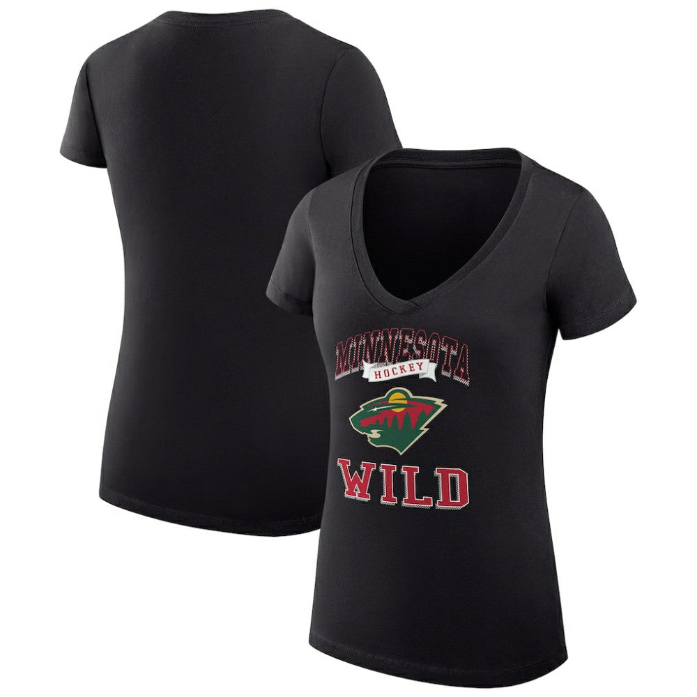Minnesota Wild G-III 4Her by Carl Banks Women's Super-Slim Fit Lightweight Team Logo Graphic V-Neck T-Shirt - Black T-shirts