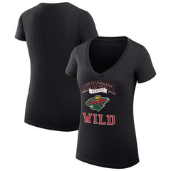 Minnesota Wild G-III 4Her by Carl Banks Women's Super-Slim Fit Lightweight Team Logo Graphic V-Neck T-Shirt - Black T-shirts