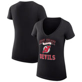 New Jersey Devils G-III 4Her by Carl Banks Women's Super-Slim Fit Lightweight Team Logo Graphic V-Neck T-Shirt - Black T-shirts