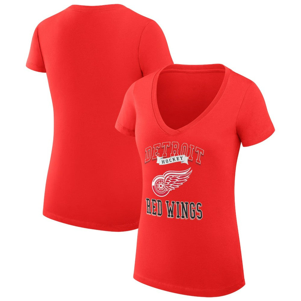 Detroit Red Wings G-III 4Her by Carl Banks Women's Super-Slim Fit Lightweight Team Logo Graphic V-Neck T-Shirt - Red T-shirts