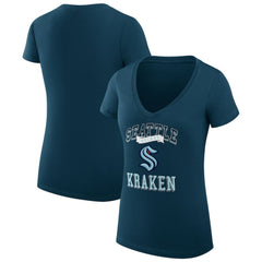 Seattle Kraken G-III 4Her by Carl Banks Women's Super-Slim Fit Lightweight Team Logo Graphic V-Neck T-Shirt - Navy T-shirts