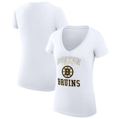 Boston Bruins G-III 4Her by Carl Banks Women's Super-Slim Fit Lightweight Team Logo Graphic V-Neck T-Shirt - White T-shirts