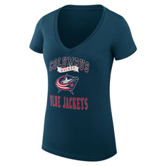 Columbus Blue Jackets G-III 4Her by Carl Banks Women's Super-Slim Fit Lightweight Team Logo Graphic V-Neck T-Shirt - Navy T-shirts