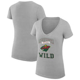 Minnesota Wild G-III 4Her by Carl Banks Women's Super-Slim Fit Lightweight Team Logo Graphic V-Neck T-Shirt - Heather Gray T-shirts