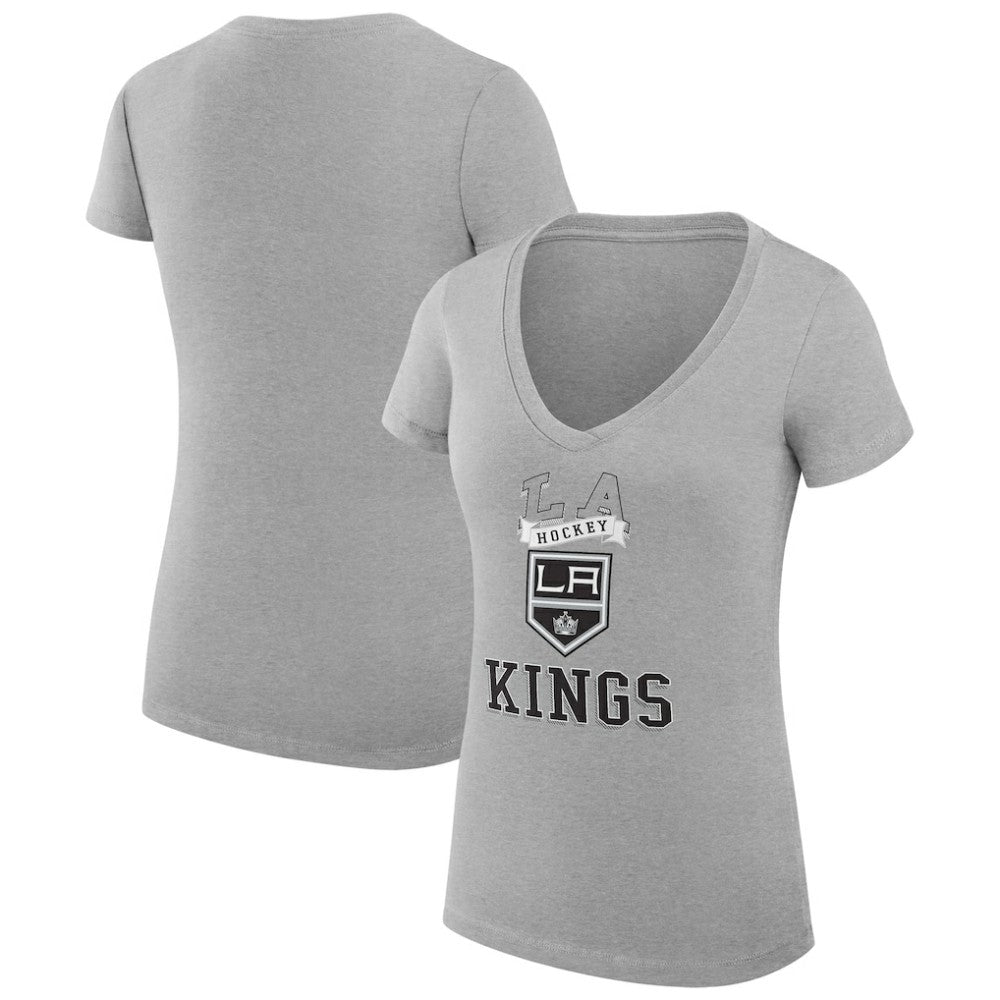 Los Angeles Kings G-III 4Her by Carl Banks Women's Super-Slim Fit Lightweight Team Logo Graphic V-Neck T-Shirt - Heather Gray T-shirts