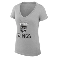 Los Angeles Kings G-III 4Her by Carl Banks Women's Super-Slim Fit Lightweight Team Logo Graphic V-Neck T-Shirt - Heather Gray T-shirts