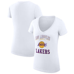 Los Angeles Lakers G-III 4Her by Carl Banks Women's Super-Slim Fit Lightweight Team Logo V-Neck T-Shirt - White sale