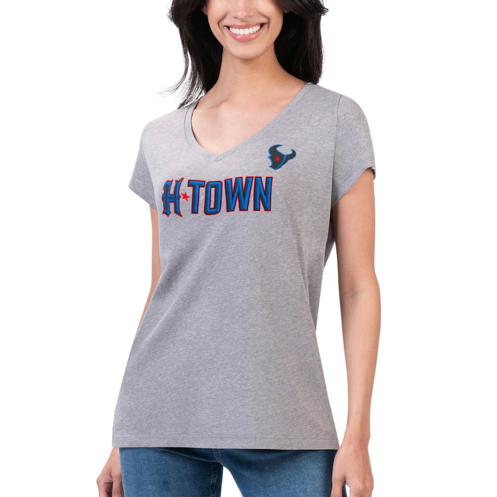 Houston Texans G-III 4Her by Carl Banks Women's Super-Slim Fit Lightweight H-Town V-Neck T-Shirt - Heather Gray outlet