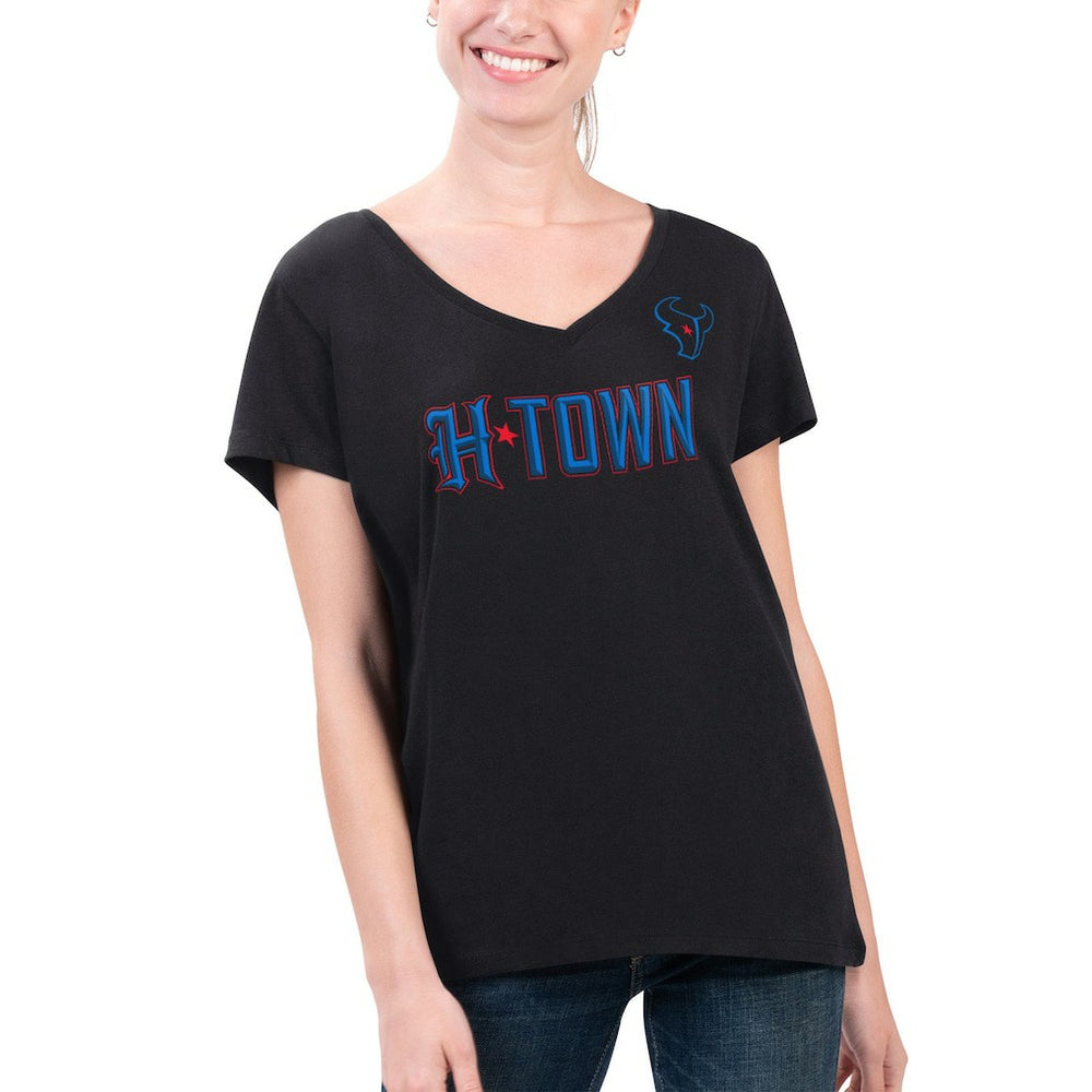 Houston Texans G-III 4Her by Carl Banks Women's Super-Slim Fit Lightweight H-Town V-Neck T-Shirt - Black cheap