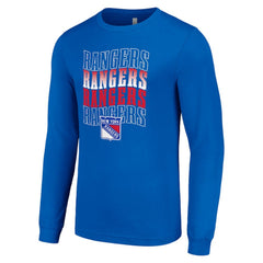 New York Rangers Starter Four Team Name Logo Long Sleeve Graphic T-Shirt - Blue T-shirts
