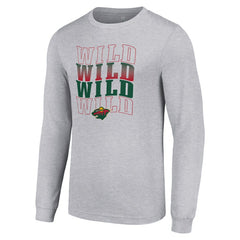 Minnesota Wild Starter Four Team Name Logo Long Sleeve Graphic T-Shirt - Heather Gray T-shirts