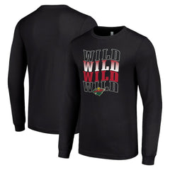 Minnesota Wild Starter Four Team Name Logo Long Sleeve Graphic T-Shirt - Black T-shirts