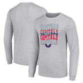 Washington Capitals Starter Four Team Name Logo Long Sleeve Graphic T-Shirt - Heather Gray T-shirts