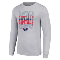 Washington Capitals Starter Four Team Name Logo Long Sleeve Graphic T-Shirt - Heather Gray T-shirts